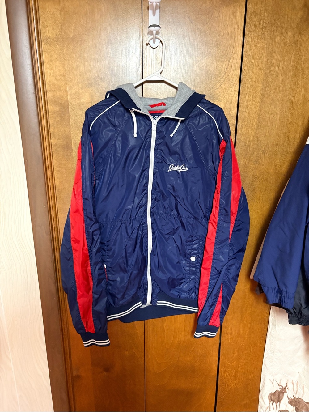 Jack & Jones Navy and Red Hooded Windbreaker